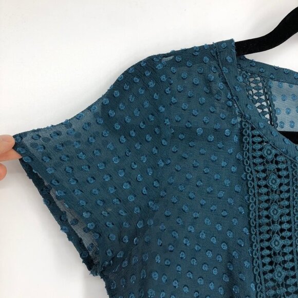 Anthropologie teal Grassland short sleeve sheer  blouse Silk blend size XS - Picture 10 of 16